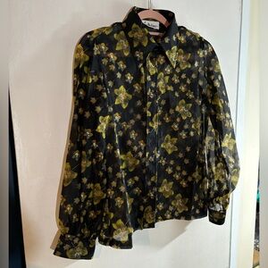 Vintage 70s long sleeved blouse sheer black and gold
